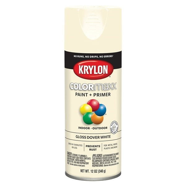Krylon COLORmaxx K05516007 Spray Paint, Gloss, Dover White, 12 oz, Aerosol Can