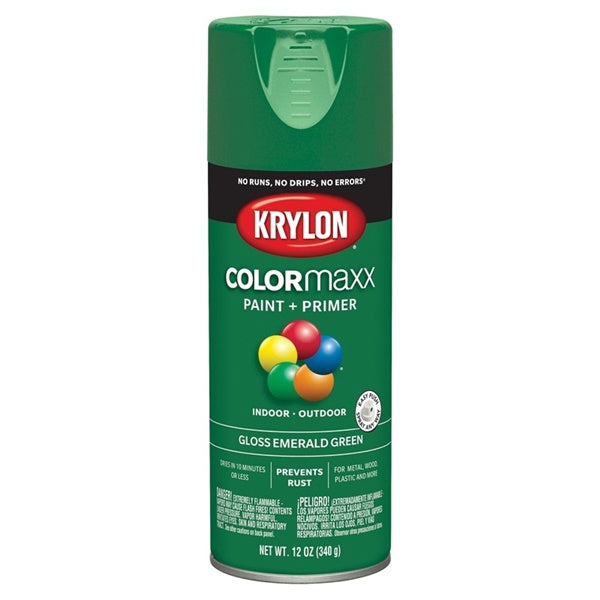 Krylon COLORmaxx K05517007 Spray Paint, Gloss, Emerald Green, 12 oz, Aerosol Can