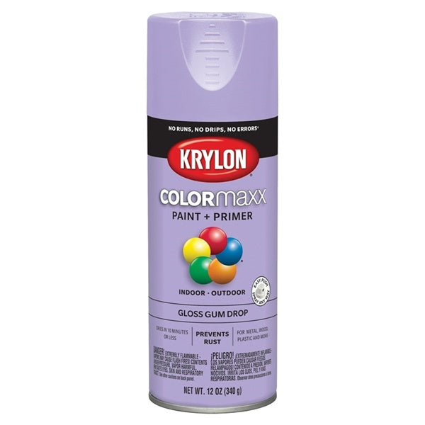 Krylon COLORmaxx K05521007 Spray Paint, Gloss, Gum Drop, 12 oz, Aerosol Can