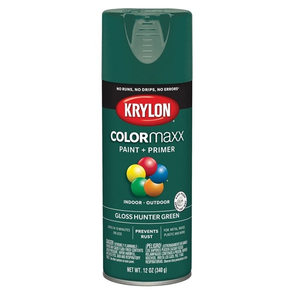 Krylon COLORmaxx K05523007 Spray Paint, Gloss, Hunter Green, 12 oz, Aerosol Can