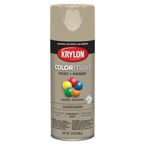 Krylon COLORmaxx K05526007 Spray Paint, Gloss, Khaki, 12 oz, Aerosol Can