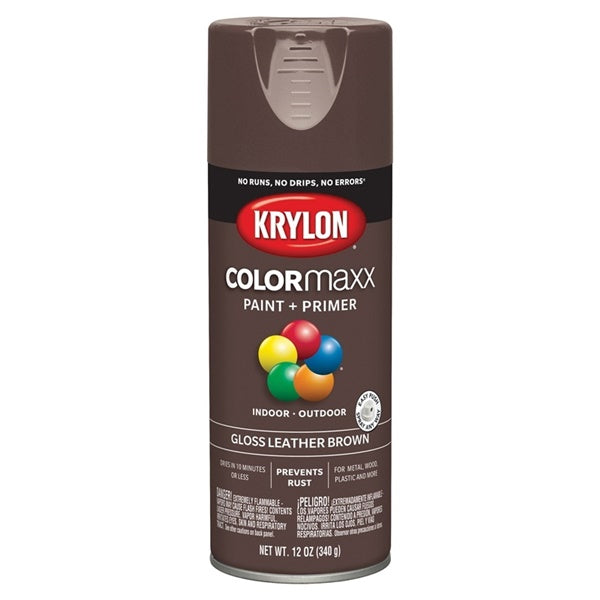 Krylon COLORmaxx K05527007 Spray Paint, Gloss, Brown, 12 oz, Aerosol Can