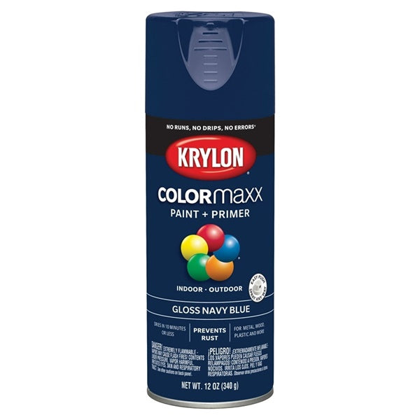 Krylon COLORmaxx K05529007 Spray Paint, Gloss, Navy Blue, 12 oz, Aerosol Can