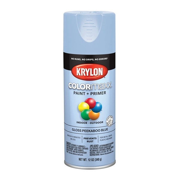 Krylon COLORmaxx K05530007 Spray Paint, Gloss, Peekaboo Blue, 12 oz, Aerosol Can