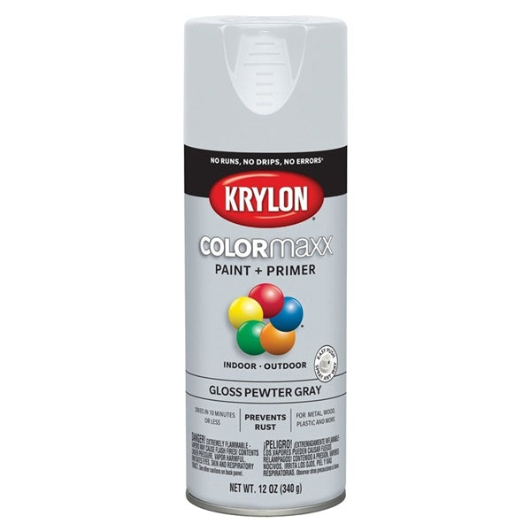 Krylon COLORmaxx K05531007 Spray Paint, Gloss, Gray, 12 oz, Aerosol Can