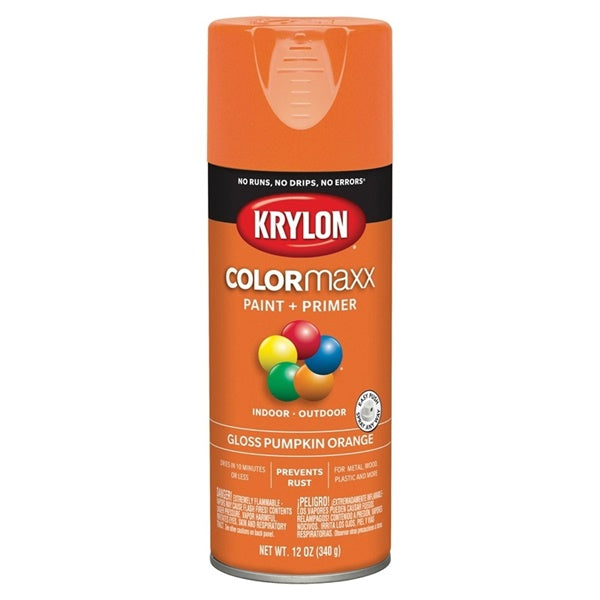 Krylon COLORmaxx K05532007 Spray Paint, Gloss, Pumpkin Orange, 12 oz, Aerosol Can