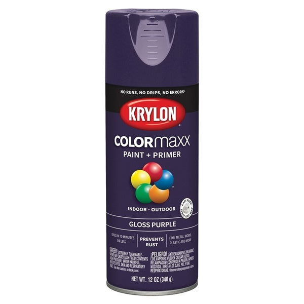 Krylon COLORmaxx K05533007 Spray Paint, Gloss, Purple, 12 oz, Aerosol Can