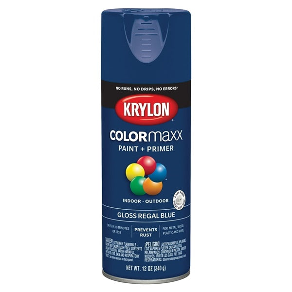Krylon COLORmaxx K05535007 Spray Paint, Gloss, Regal Blue, 12 oz, Aerosol Can