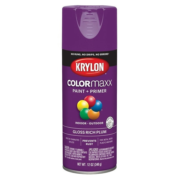 Krylon COLORmaxx K05536007 Spray Paint, Gloss, Plum, 12 oz, Aerosol Can