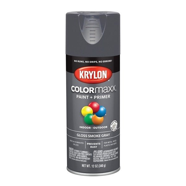 Krylon COLORmaxx K05539007 Spray Paint, Gloss, Smoke Gray, 12 oz, Aerosol Can