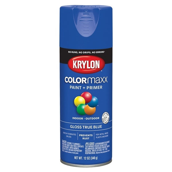 Krylon COLORmaxx K05543007 Spray Paint, Gloss, True Blue, 12 oz, Aerosol Can