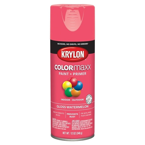 Krylon COLORmaxx K05544007 Spray Paint, Gloss, Watermelon, 12 oz, Aerosol Can