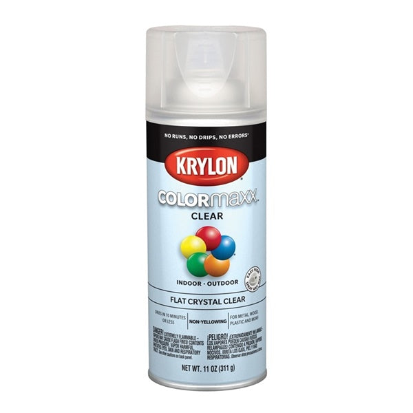 Krylon COLORmaxx K05547007 Spray Paint, Flat, Clear, 11 oz, Aerosol Can