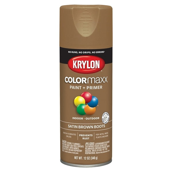 Krylon COLORmaxx K05559007 Spray Paint, Satin, Brown, 12 oz, Aerosol Can