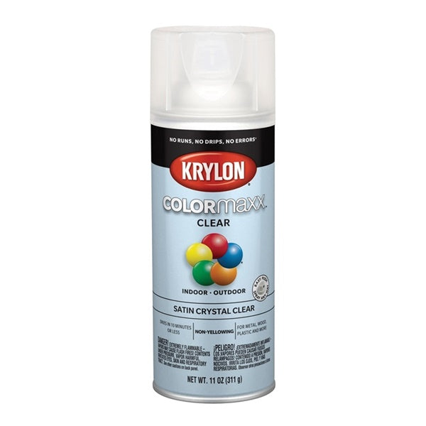 Krylon COLORmaxx K05562007 Spray Paint, Satin, Crystal Clear, 11 oz, Aerosol Can