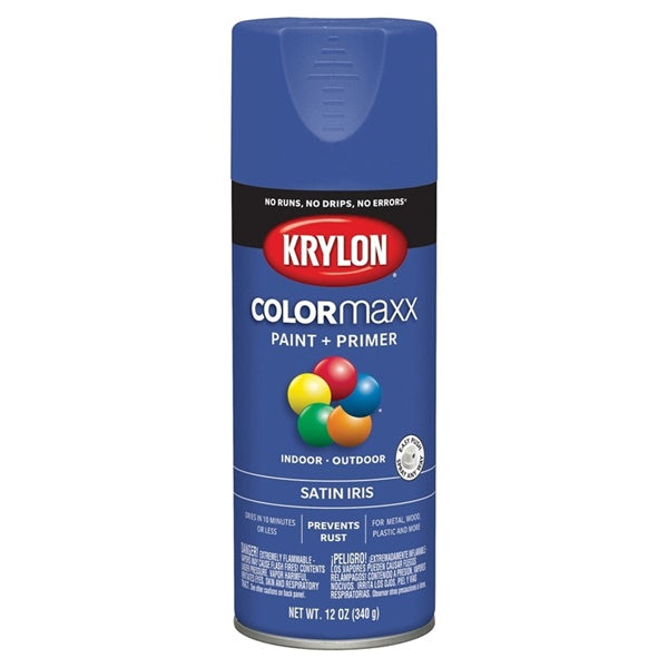 Krylon COLORmaxx K05564007 Spray Paint, Satin, Iris, 12 oz, Aerosol Can