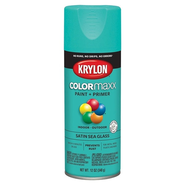 Krylon COLORmaxx K05576007 Spray Paint, Satin, Sea Glass, 12 oz, Aerosol Can