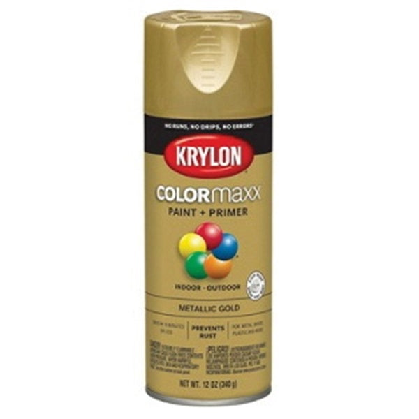 Krylon COLORmaxx K05588007 Spray Paint, Metallic, Gold, 12 oz, Aerosol Can