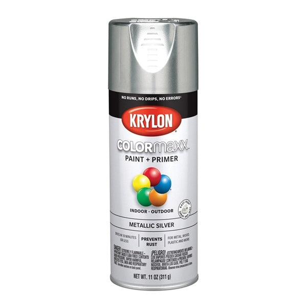 Krylon COLORmaxx K05590007 Spray Paint, Metallic, Silver, 12 oz, Aerosol Can