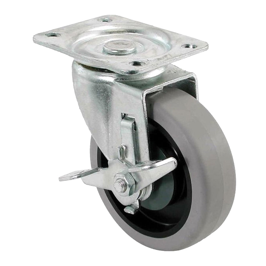 Shepherd Hardware 400 Series 9736 Swivel Caster with Brake, 4 in Dia Wheel, TPR Wheel, Gray, 250 lb