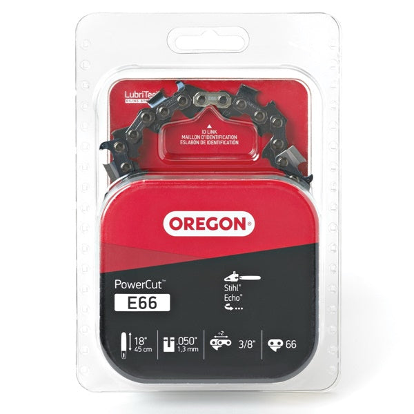 Oregon PowerCut E66 Chainsaw Chain, 18 in L Bar, 0.05 Gauge, 3/8 in TPI/Pitch, 66-Link