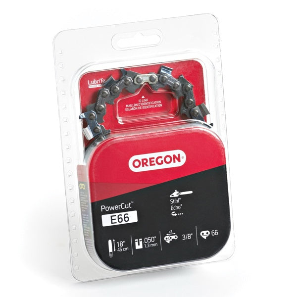 Oregon PowerCut E66 Chainsaw Chain, 18 in L Bar, 0.05 Gauge, 3/8 in TPI/Pitch, 66-Link