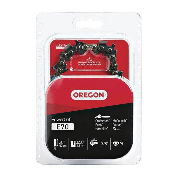 Oregon PowerCut E70 Chainsaw Chain, 20 in L Bar, 0.05 Gauge, 3/8 in TPI/Pitch, 70-Link