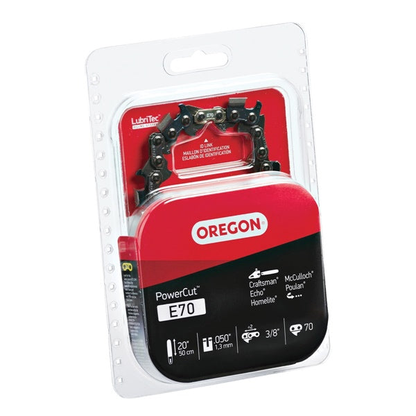 Oregon PowerCut E70 Chainsaw Chain, 20 in L Bar, 0.05 Gauge, 3/8 in TPI/Pitch, 70-Link