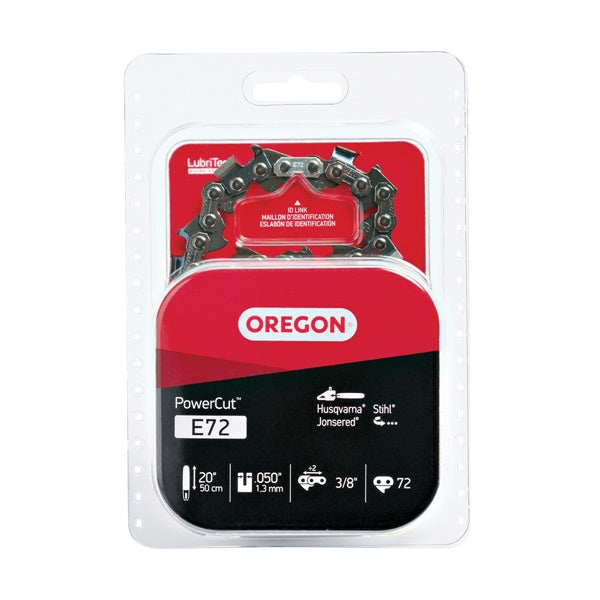 Oregon PowerCut E72 Chainsaw Chain, 20 in L Bar, 0.05 Gauge, 3/8 in TPI/Pitch, 72-Link