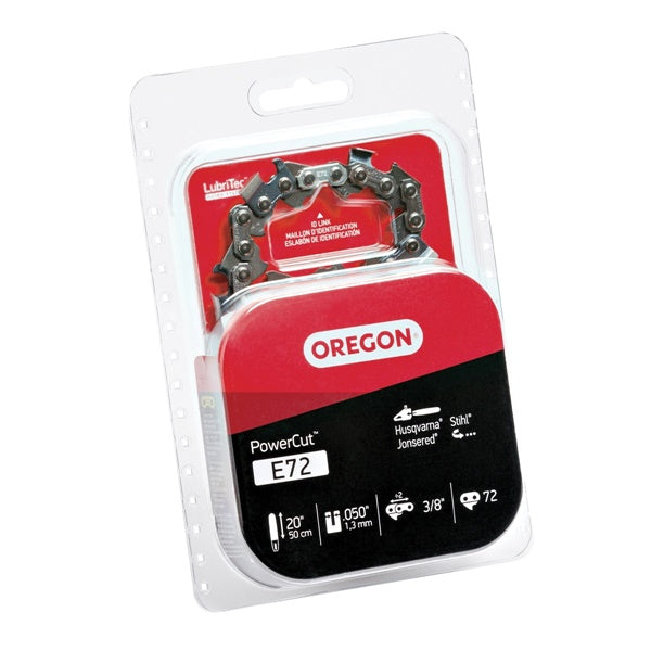 Oregon PowerCut E72 Chainsaw Chain, 20 in L Bar, 0.05 Gauge, 3/8 in TPI/Pitch, 72-Link