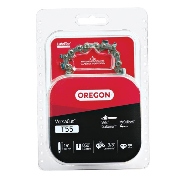 Oregon VersaCut T55 Chainsaw Chain, 16 in L Bar, 0.05 Gauge, 3/8 in TPI/Pitch, 55-Link