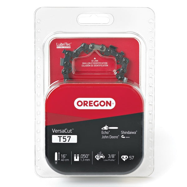 Oregon VersaCut T57 Chainsaw Chain, 16 in L Bar, 0.05 Gauge, 3/8 in TPI/Pitch, 57-Link
