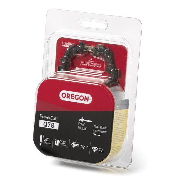 Oregon PowerCut Q78 Chainsaw Chain, 20 in L Bar, 0.05 Gauge, 0.325 in TPI/Pitch, 78-Link