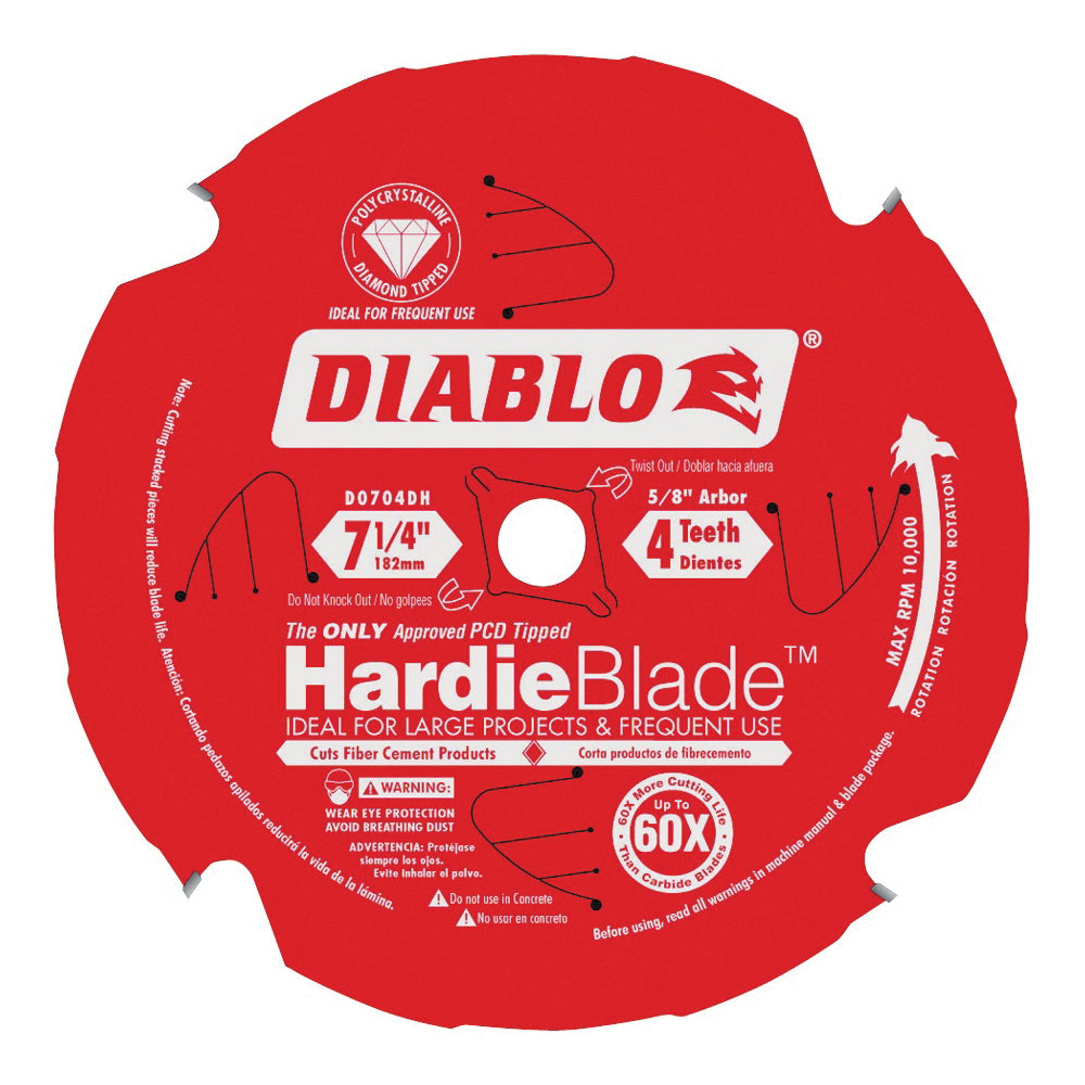 Diablo D0704DH Circular Saw Blade, 7-1/4 in Dia, 5/8 in Arbor, 4-Teeth, Polycrystalline Cutting Edge