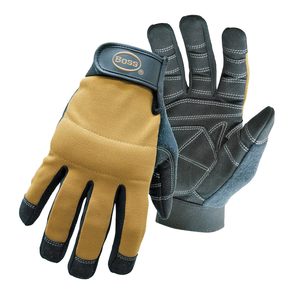 BOSS 5206M Multi-Purpose, Utility Mechanic's Gloves, M, Sweat Wipe Thumb, Hook-and-Loop Cuff