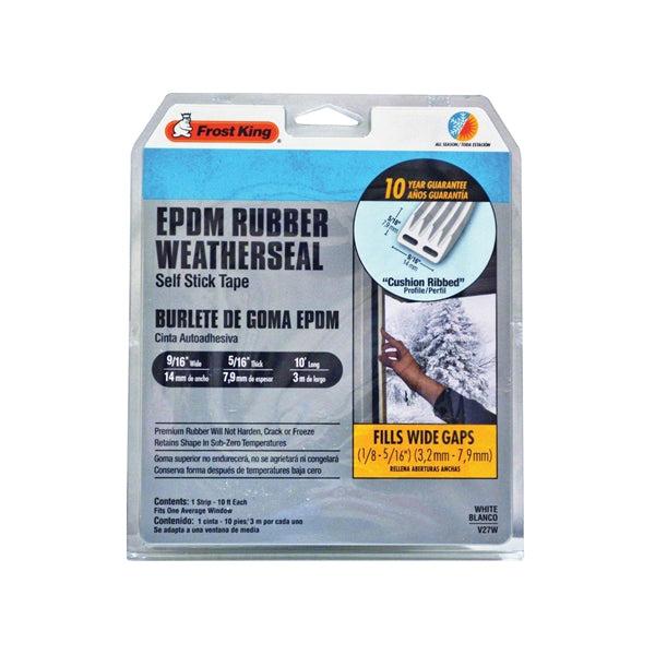 Frost King V27WA Weatherseal, 9/16 in W, 10 ft L, EPDM Rubber, White