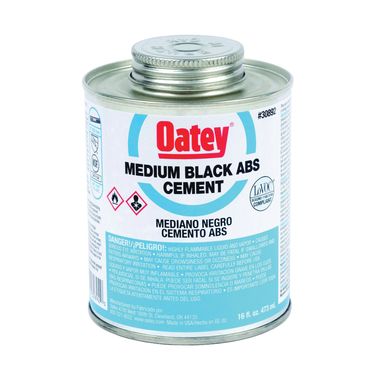 Oatey 30889 Solvent Cement, Opaque Liquid, Black, 8 oz Can
