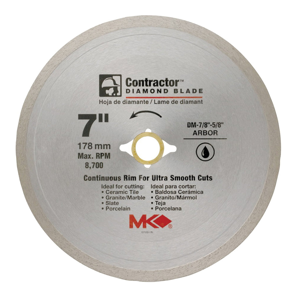 MK 167029 Circular Saw Blade, 7 in Dia, 7/8 to 5/8 in Arbor, Diamond Cutting Edge