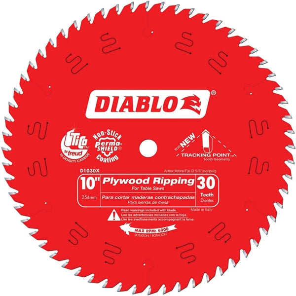 Diablo D1030X Circular Saw Blade, 10 in Dia, 5/8 in Arbor, 30-Teeth, Carbide Cutting Edge