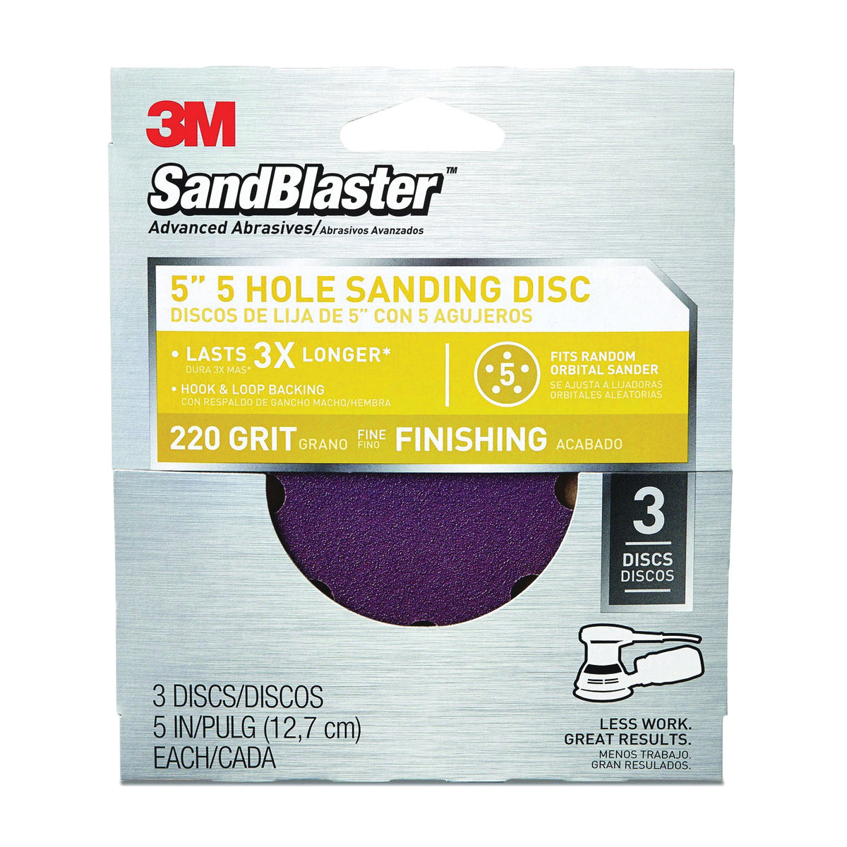 3M SandBlaster 9425ES Sanding Disc, 5 in Dia, 220 Grit, Fine, Cubitron Ceramic Mineral Abrasive, Fiber Backing