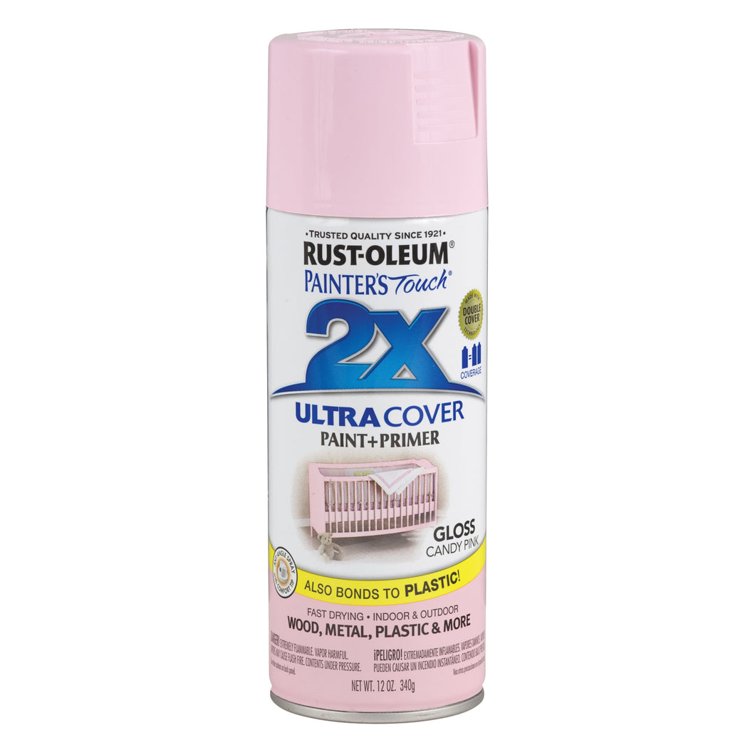 RUST-OLEUM PAINTER'S Touch 249119 Gloss Spray Paint, Gloss, Candy Pink, 12 oz, Aerosol Can