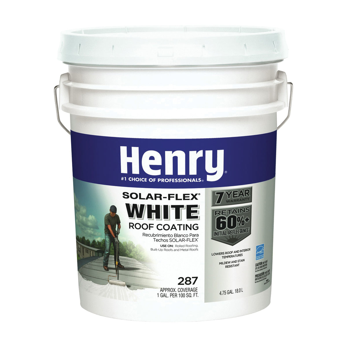 Henry HE287SF871 Elastomeric Roof Coating, White, 5 gal Pail, Cream