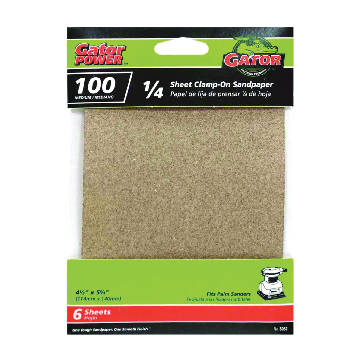 Gator 5032 Sanding Sheet, 4-1/2 in W, 5-1/2 in L, 100 Grit, Medium, Aluminum Oxide Abrasive, Paper Backing