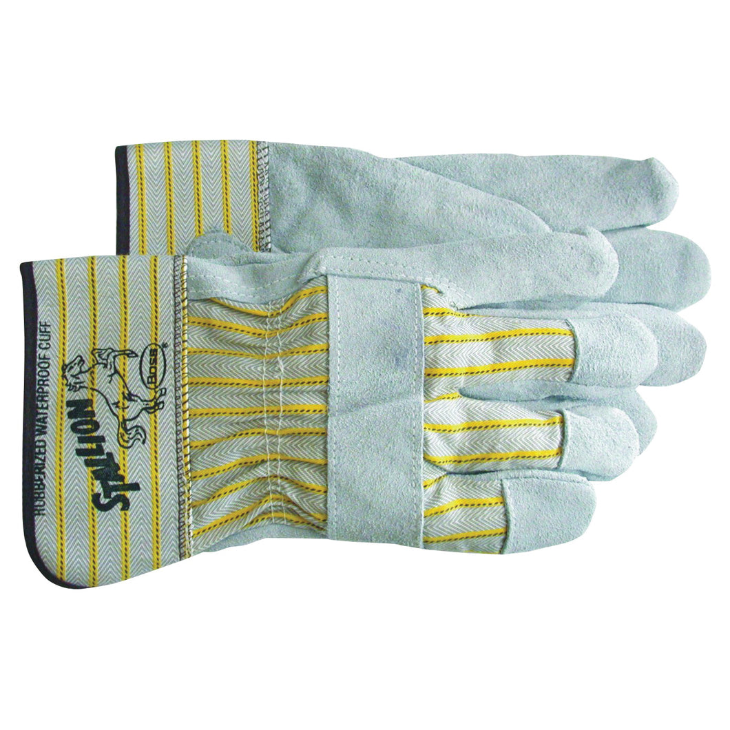 BOSS STALLION 1290J Driver Gloves, Men's, Jumbo, Straight Thumb, Rubberized Safety Cuff, Gray/Yellow