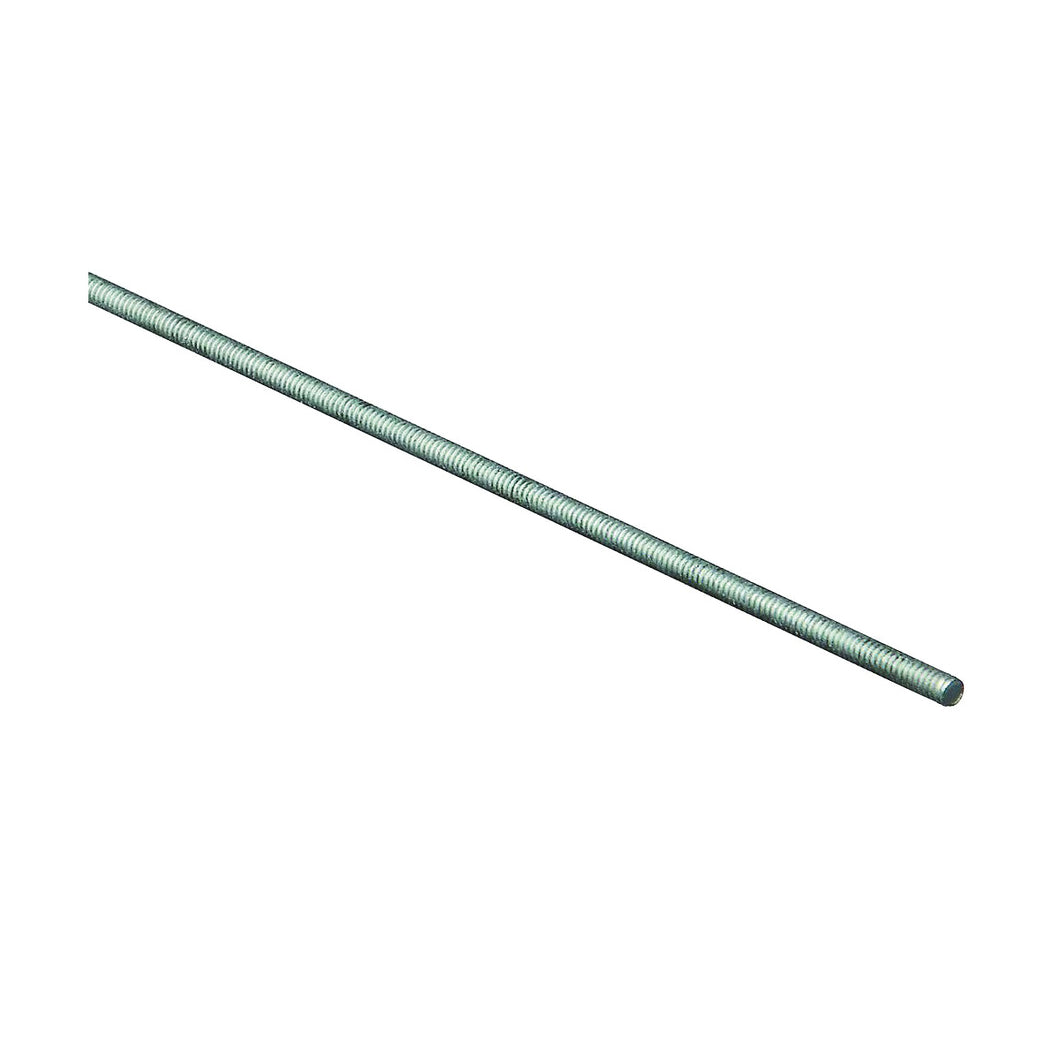 Stanley Hardware N340-869 Threaded Rod, #6-32 Thread, 36 in L, A Grade, Steel, Zinc, UNC Thread