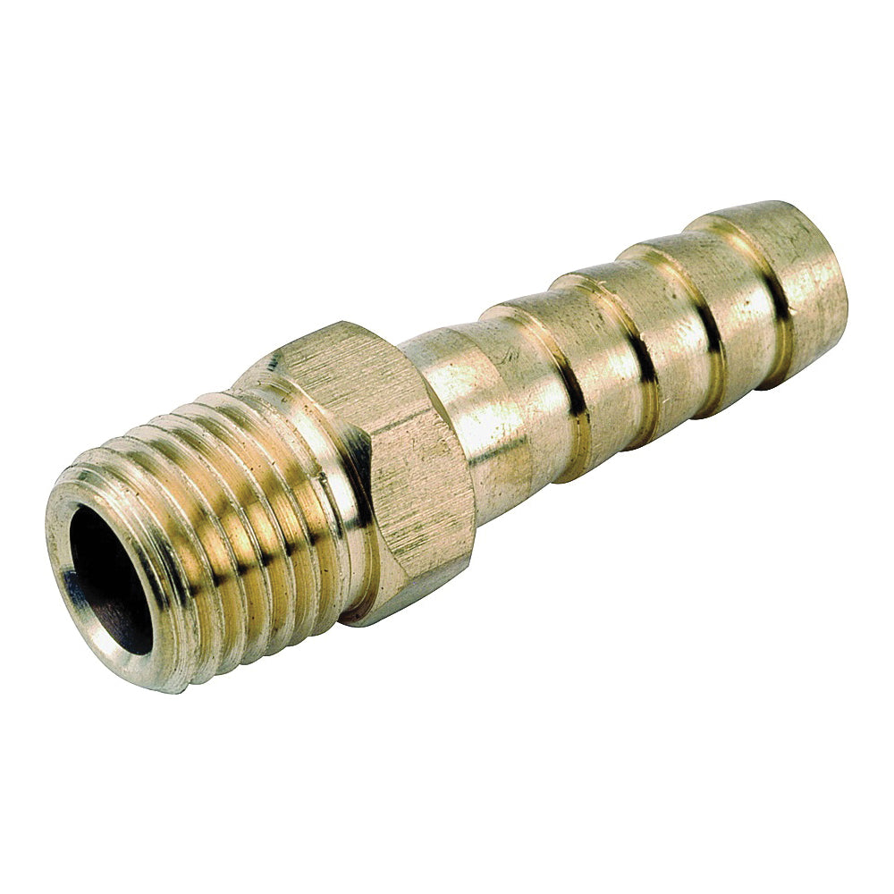Anderson Metals 129 Series 757001-0404 Hose Adapter, 1/4 in, Barb, 1/4 in, MPT, Brass