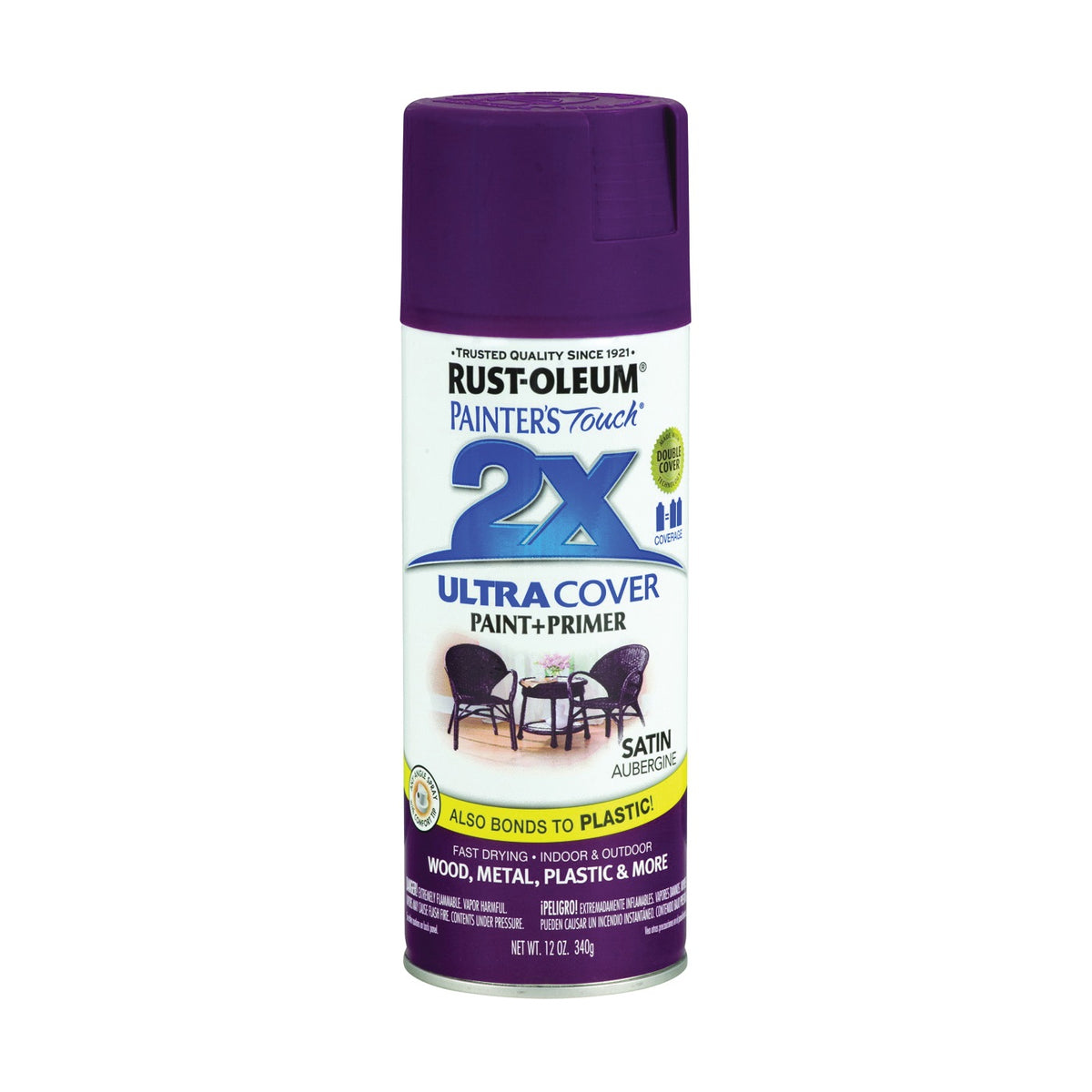 RUST-OLEUM PAINTER'S Touch 257419 Satin Spray Paint, Satin, Aubergine, 12 oz, Aerosol Can