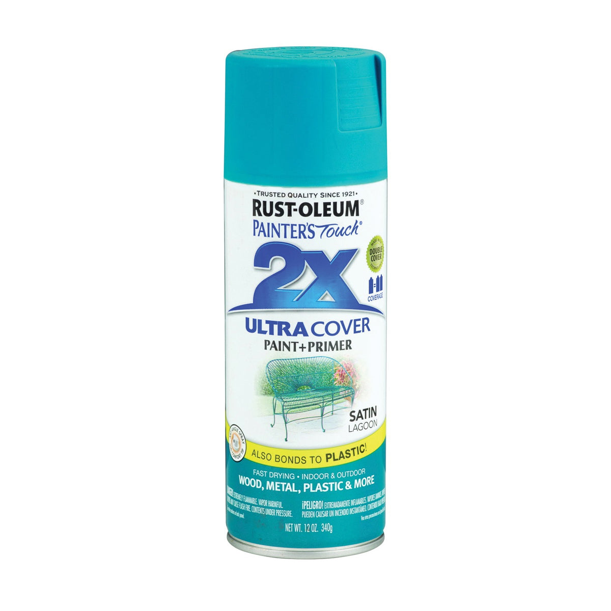 RUST-OLEUM PAINTER'S Touch 257461 Satin Spray Paint, Satin, Lagoon, 12 oz, Aerosol Can