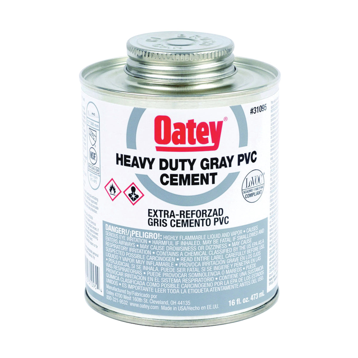 Oatey 31105 Solvent Cement, 32 oz Can, Liquid, Gray