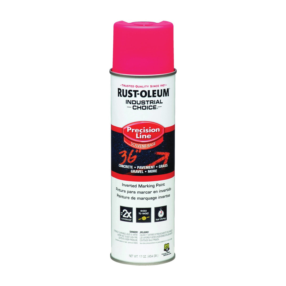 RUST-OLEUM INDUSTRIAL CHOICE 1661838 Marking Paint, Gloss, Fluorescent Pink, 17 oz, Aerosol Can